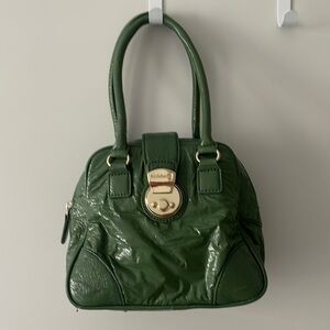 Vintage Liz Claiborne Green Handbag, Faux Patent Leather Brat Green Purse
